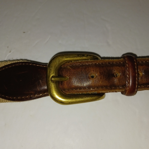 Torino Brown Leather and Tan Webbed Belt - 38 - Picture 7 of 10
